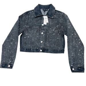 Windsor Denim Jacket Small Black Rhinestones All Over Bedazzled New with Tags